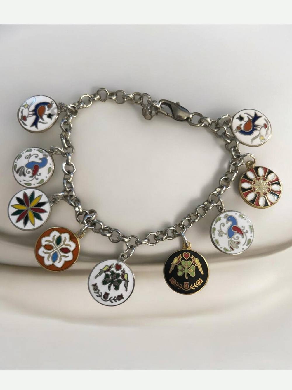 Vintage Hoffman Rare Nine Dead-Stock Dutch Hex Sign Charms MCM/Modern Chain